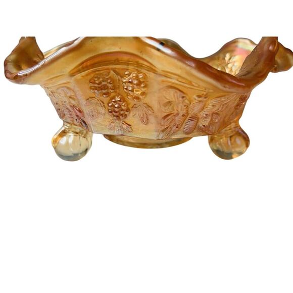 Antique Carnival Glass Fenton Panthers Marigold Ruffled Berry Bowl 1914 3-Footed - Picture 11 of 15